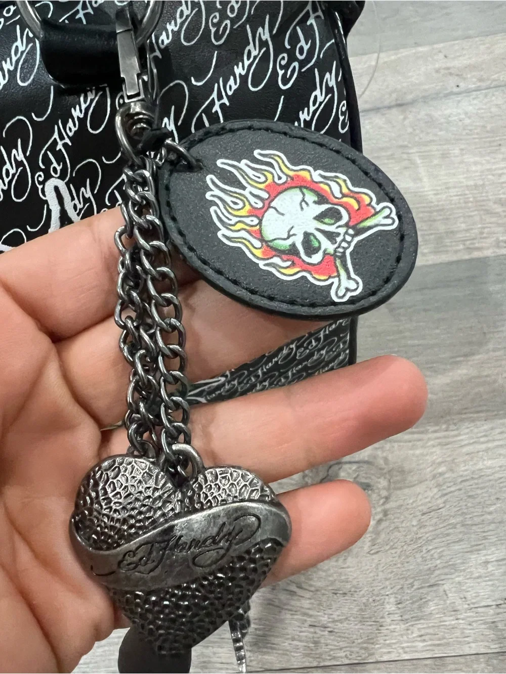 Ed Hardy Black & Red Love Hearts Top-Handle Shoulder Bag